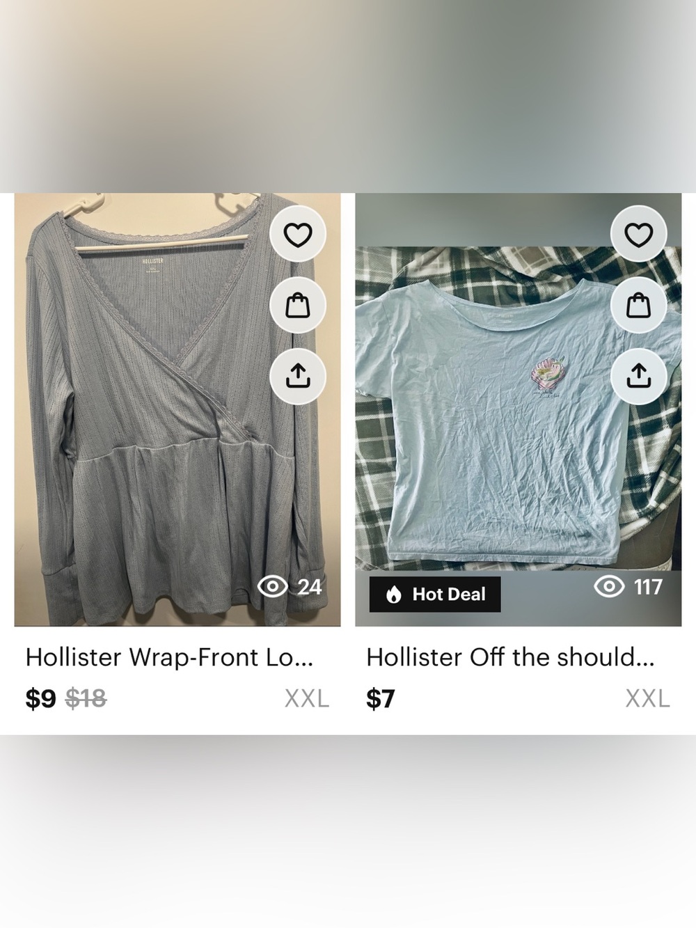 Hollister Off the Shoulder & Light Blue Wrap Long-Sleeve Top bundle